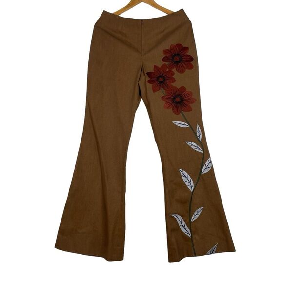 Shannon‎ McLeann Floral Boho Embroidered Flare Leg Pants Retro Size 28 Festival - Picture 1 of 9